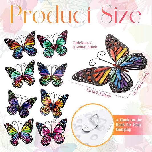 Jetec 8 Pcs Metal Butterfly Wall Decor 6.5 Inch Outdoor Butterflies Wall Art Sculpture 3D Butterfly Hanging Decoration for Spring Outside Fence Garden Yard Home Patio Balcony(Cute Style)