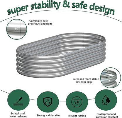 Galvanized Raised Garden Bed Outdoor, 4x1.5x1ft Metal Heavy Duty Planter Boxes for Gardening, Easy Assemble Bottomless Small Oval Plant Container Kit for Vegetable, Flower, Fruit, Silver