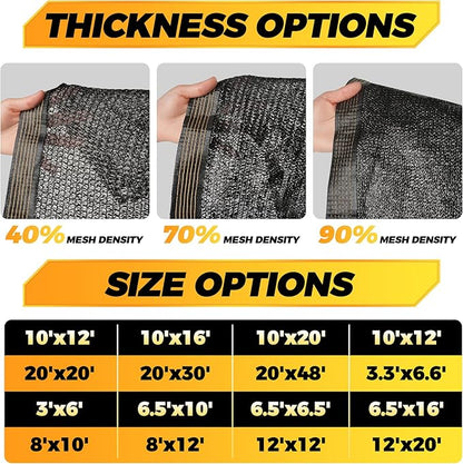 JOJOLEE 70% Sun Shade Cloth, 12x12FT Shade Net Mesh Tarp with Grommets, Black Sunblock Cover for Outdoor Patio Plants, Pergola, Greenhouse, Chicken Coop, Backyard, Balcony