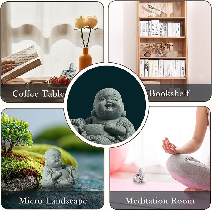 Little Buddha Statue for Home, Laughing Buddha Statue - Stone Meditation Zen Decor, Handmade Baby Buddha Figurine, Buda Indoor/Outdoor Aquarium Tank Desktop Decoration (Buddha Sculpture)