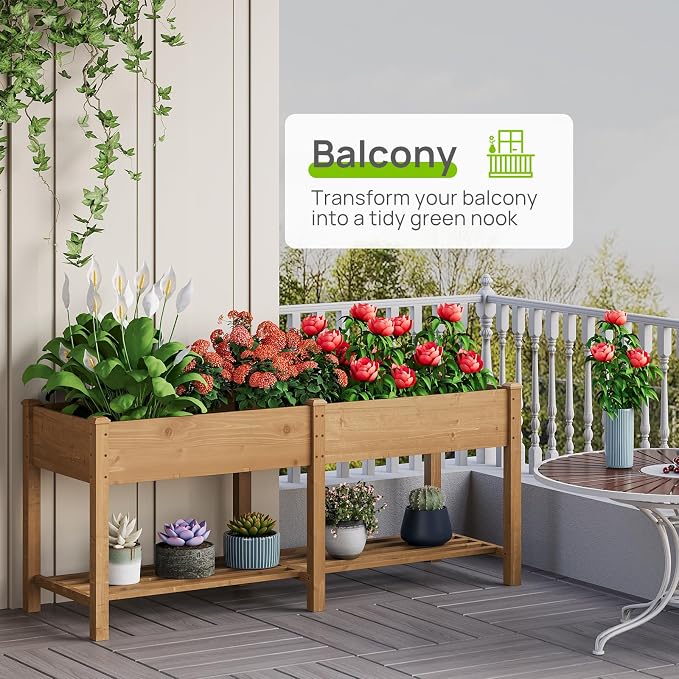 72x24x30.7in Wooden Raised Garden Bed with Legs Elevated Planter Box Gardening Outdoor Planter Box Patio Kit Planting Bed for Vegetables Flowers Herbs Outdoor for Patio Balcony Backyard (Brown, Large)