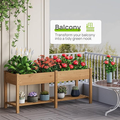 72x24x30.7in Wooden Raised Garden Bed with Legs Elevated Planter Box Gardening Outdoor Planter Box Patio Kit Planting Bed for Vegetables Flowers Herbs Outdoor for Patio Balcony Backyard (Brown, Large)