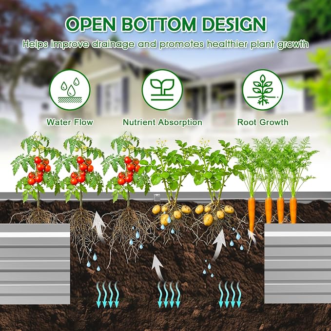 8x4x1FT Galvanized Raised Garden Bed, Metal Planter,Silver,2 Packs | Thick Galvanized Steel, Easy Assembly,Outdoor Patio,Open Bottom,Smooth Surface,Planter Kit for Vegetables, Herbs, Flowers