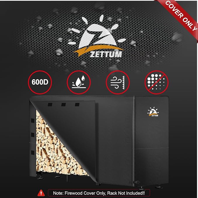 Zettum Firewood Rack Cover 6 Feet - 600D Wood Rack Cover Waterproof & Heavy Duty, 6 Foot Outdoor Log Pile Holder Covers Storage for 6FT Standard Firewood Storage Covers (72 x 24 x 49 Inch)