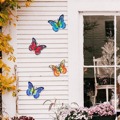 Metal Butterfly Outdoor Wall Decor- 6.5'' Double Wings Butterflies, Hanging Decorations for Fence Garden Yard Patio