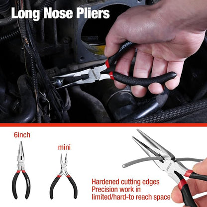WORKPRO 7-piece Pliers Set, Black | Groove Joint Piler, Long Nose Piler, Slip Joint Piler, Linesman Piler, Diagonal Pliers for DIY & Home Use