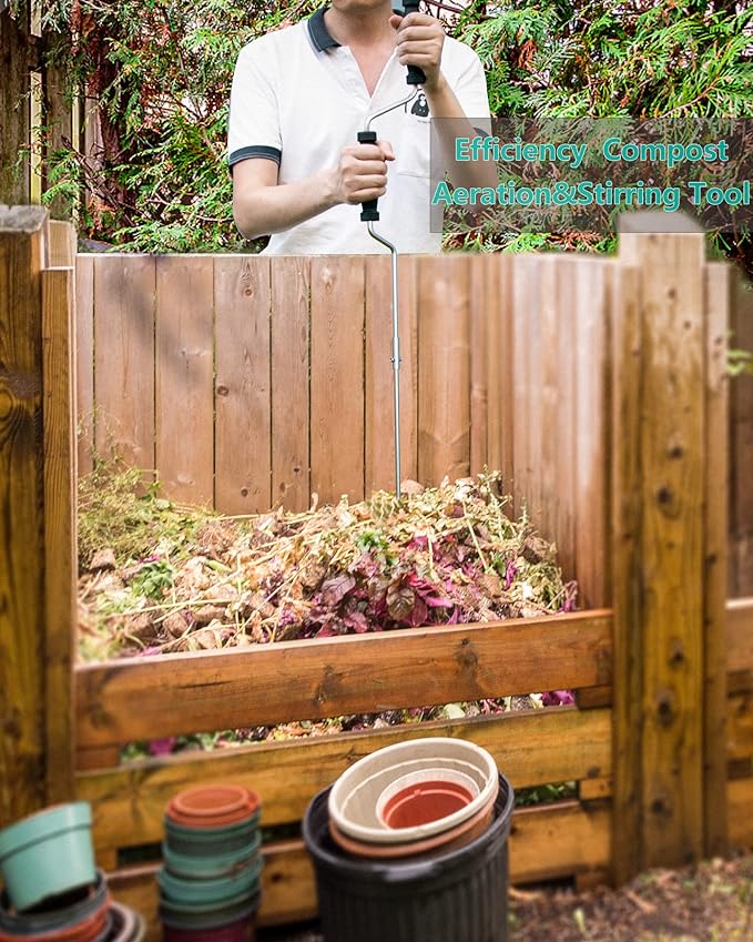 Stainless Steel Compost Aerator Tool - Manual Turner & Mixer for Compost Tumblers and Bins | Faster Decomposition, Rust-Proof