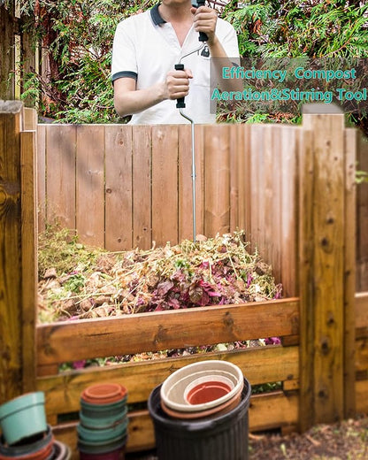 Stainless Steel Compost Aerator Tool - Manual Turner & Mixer for Compost Tumblers and Bins | Faster Decomposition, Rust-Proof
