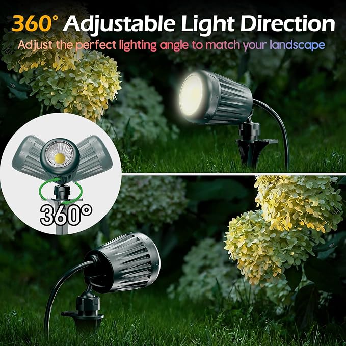 Outdoor Spot Lights,120V Timer Remote Control,IP67 Waterproof,2 Pack, | 6000K Energy saving Landscape Lighting, 5 Color Lenses (RGB,Yellow,Purple),Halloween Christmas Lighs for Flag Tree Garden