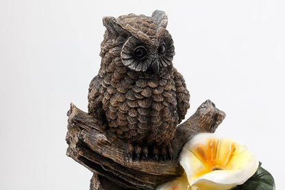28" Outdoor Water Fountain with Led Lights, 4-Tiered Owl & Calla Lil Water Fountain, Outdoor Garden Waterfall Decor for Garden, Patio, Courtyard