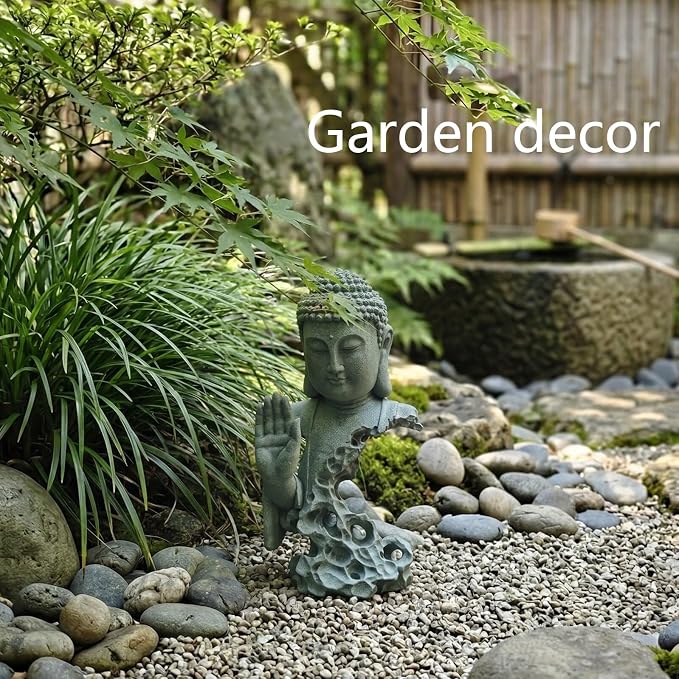 Buddha Head Statue Natural Sandstone Material for Aquarium Decorations Garden Statue Zen Ornament Outdoor Courtyard Decor Meditation Fish Tank Indoor Feng Shui Gift (7.9''H-Fearless Buddha)