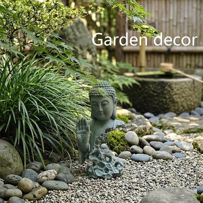 Buddha Head Statue Natural Sandstone Material for Aquarium Decorations Garden Statue Zen Ornament Outdoor Courtyard Decor Meditation Fish Tank Indoor Feng Shui Gift (7.9''H-Fearless Buddha)