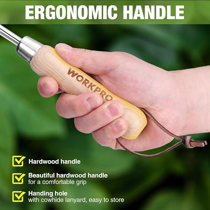 WORKPRO Crack Weeder, 13.5" Stainless Steel Weeding Tool, Wooden Handle | L-Shaped Side-Walk Weed Puller Spatula, for Garden Lawn Yard Patio Terrace Paving Garden Tool