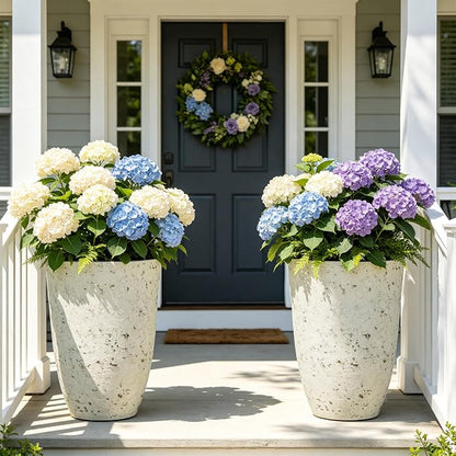 19.5" Tall Resin Planters Set of 2, Faux Birch Bark, White | Resin flower pot, weather and fade resistant, pre-drilled drainage with plugs,Heavy-Duty,indoor outdoor, porch patio garden