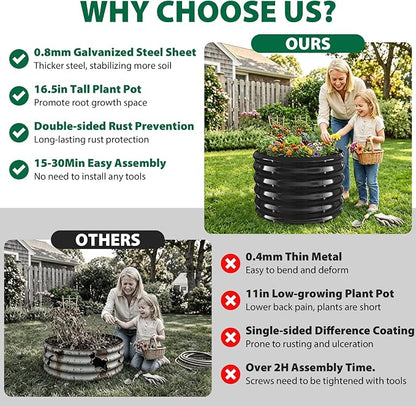 24" Diameter Round Raised Garden Bed - 17 Inch Tall, Heavy-Duty Galvanized Steel Planter Box with Wave-Shaped Panels for Vegetables, Herbs & Flowers (1, Black, 24 Inch Diameter)