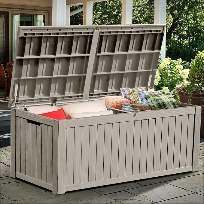 YITAHOME 180 Gallon Large Outdoor Storage XL Deck Box w/Divider for Patio | Outdoor Cushions, Garden Tools, Sports Equipment and Pool Supplies, Waterproof, Resin, Lockable, Taupe