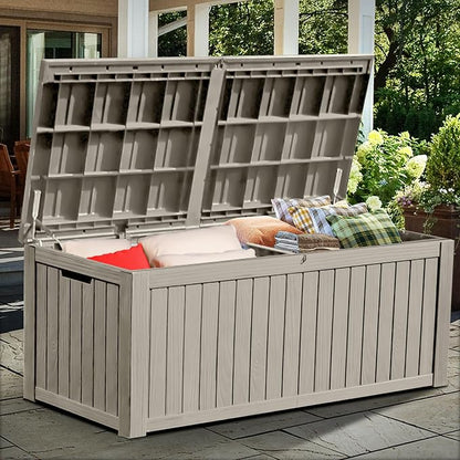 YITAHOME 180 Gallon Large Outdoor Storage XL Deck Box w/Divider for Patio | Outdoor Cushions, Garden Tools, Sports Equipment and Pool Supplies, Waterproof, Resin, Lockable, Taupe