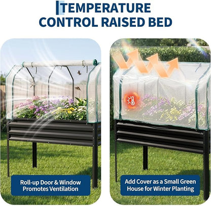 48×24×55in Large Metal Raised Garden Bed with Legs and Cover, Galvanized Oval Raised Bed Planter with Leg for Vegetables and Flowers, Build-in Spray Tube Effortless Watering | Elevated metal planter with built-in 3-spray nozzle watering system, drain t...