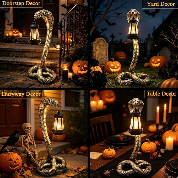 Halloween Decor Solar Snake Garden Statue,19.89'' Snake for Yard Lawn Garden Patio Scary Halloween Decorations,Indoor Haunted House Prop and Home Party Decor