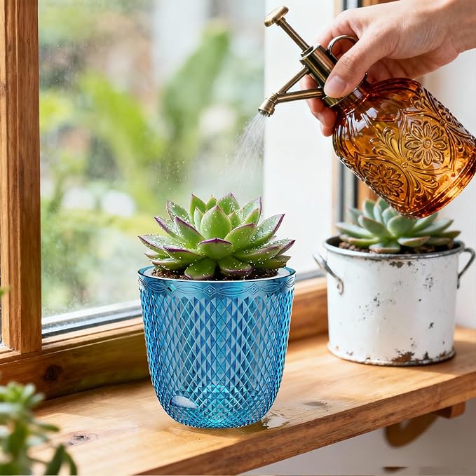 QCQHDU 2 Pack Self Watering Pots, 7.2 Inch, with Drainage Holes, Klein Blue | Plastic Garden Planter with Water Filling Port for Indoor Plants