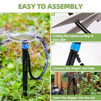 Riboud 60 Pack Drip Irrigation Emitters Sprays for 1/4 Drip Irrigation Tubing, Irrigation System for Garden (30 Pcs Emitters Vortex + 30 Pcs Emitters Stream)
