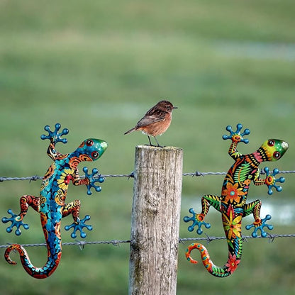 Ratuor Metal Gecko Wall Art Outdoor Fence Decor Lizards Wall Decoration 2 Pack Suitable for Hanging in Yard Livingroom Wall