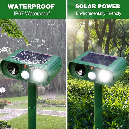 Solar Ultrasonic Animal Repeller, 2025 Cat Repellent Outdoor,Waterproof Deer Repellent for Raccoon,Dog,Fox, Deer, Skunk,Squirrel, Rabbit with LED Flashing and Motion Outdoor Farm,Sound Green M1