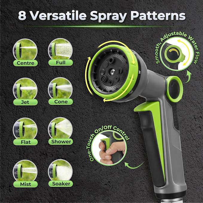 Delxo Garden Hose 50 FT with 8-Pattern Spray Nozzle, 5/8 Inch Hose | Flexible Garden Hose, Food-Grade Rubber Hybrid Water Hose for Outside, Kink-Resistant Outdoor Hose