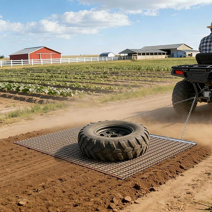 VEVOR Drag Harrow, 6 x 3 ft, High-Efficiency Chain Harrow Rake, ATVs UTVs Tractors Attachments, Durable Galvanized Steel Mesh Drag Mat with Towing Chain, for Gravel Driveway Ruts Farm Field Leveling