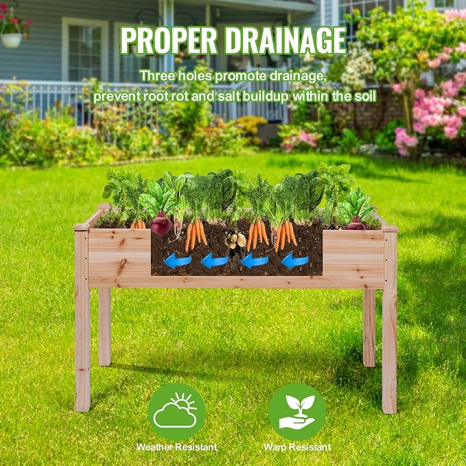 Backyard Expressions Wooden Raised Garden Bed | 48" x 24" x 30" Elevated Planter Box with Included Bed Liner | Outdoor Vegetable, Flower, and Herb Gardening