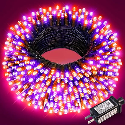 Orange and Purple Halloween Lights, 66FT 200 LED Outdoor String Lights Waterproof with 8 Modes, Connectable Plug in Christmas Light for Outside Indoor Home Garden Patio Party Holiday Decorations