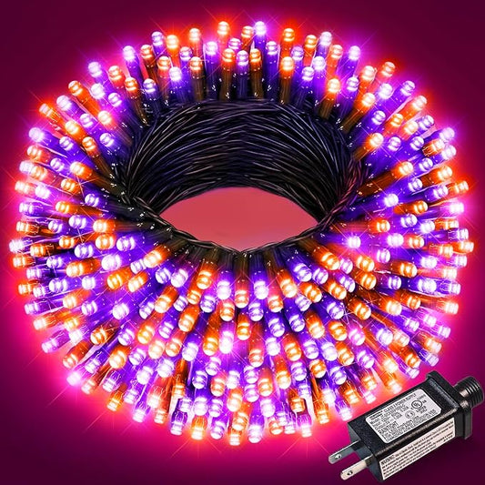Orange and Purple Halloween Lights, 66FT 200 LED Outdoor String Lights Waterproof with 8 Modes, Connectable Plug in Christmas Light for Outside Indoor Home Garden Patio Party Holiday Decorations
