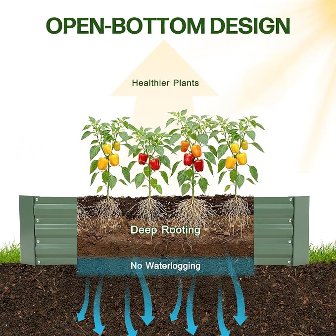 Aoodor 4 x 2 x 1 ft Outdoor Raised Garden Bed, Reinforced Galvanized Steel Planter Box for Vegetables, Flowers,Fruits and Herbs