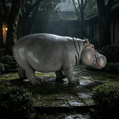 27.56" Large Weather Resistant Hippopotamus Garden Statue, Realistic Resin Hippo Wildlife Sculpture, Outdoor Decor for Lawn Yard Patio Pond Landscaping