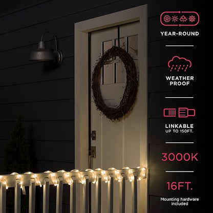 UltraPro LED Rope Lights, 16ft Classic Clear Rope, Warm White Light 3000K, Indoor/Outdoor, Flexible, Linkable, Durable, Rope Lights Outdoor, 54503