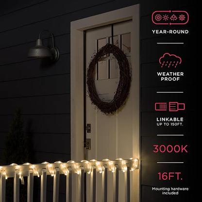 UltraPro LED Rope Lights, 16ft Classic Clear Rope, Warm White Light 3000K, Indoor/Outdoor, Flexible, Linkable, Durable, Rope-Lights Outdoor, 54503 (Pack of 12)