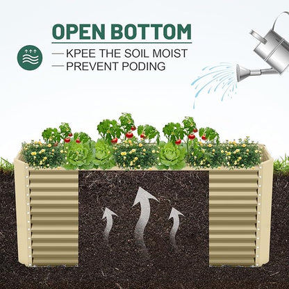 Land Guard 6x3x3ft Rectangular Galvanized Raised Garden Beds, Large-Capacity Metal Planter Box Outdoor, Durable Deep Raised Garden Bed 3ft Tall, Raised Beds for Gardening Vegetables, Cream Yellow