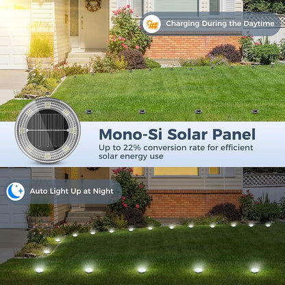 Peasur Mini Solar Ground Lights, 2 Pack Flat Solar Disc Lights Outdoor Waterproof, 2.3 Inch Small Solar Garden Lights Landscape Lighting for Outside Pathway Garden Yard Lawn Walkway,Cool White