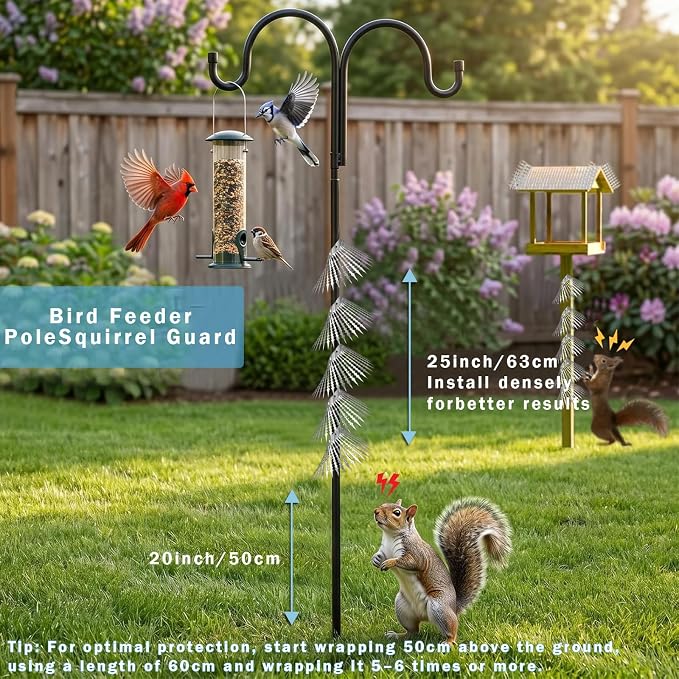 300cm Anti-Bird/Squirrel Spikes&Squirrel Proof Baffle for Bird Feeders Pole | 4in Multi-Layer Barrier with 23 Prong,for Shepherd's Hooks/Fences/Roofs/Trees/Gutters&Downspouts,Repels Pigeons,Raccoons,Mice