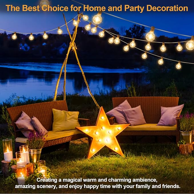 Mlambert 50Ft Outdoor String Lights, G40 Globe Patio Lights with 25+2 Waterproof Shatterproof LED Bulbs for Balcony Porch Bistro Deck-White Wire