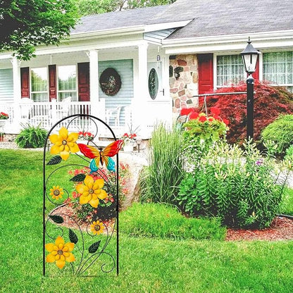 YEAHOME Garden Decor for Outside, 33" Flower Butterflies Decorative Garden Stakes for Spring Garden Decor, Metal Yard Art Stakes for Outdoor Lawn Backyard Porch Decorations