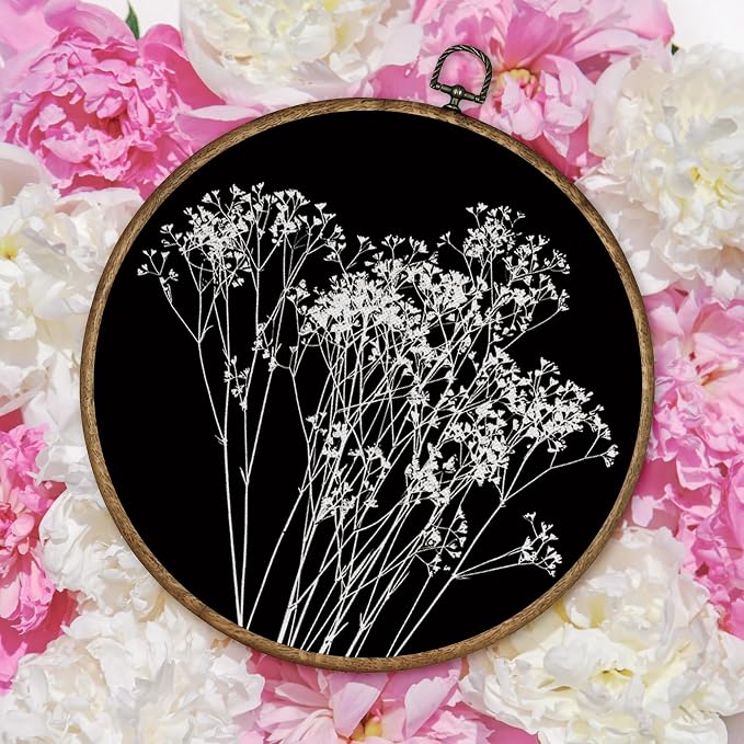 TLESKE Black Vintage Botanical Round Wall Art Decor Framed 10x10, Boho Fall Wildflower Floral Canvas Wall Art Prints Artwork, Rustic Wall Hanging Room Door Decor Decorations for Living Room Bedroom