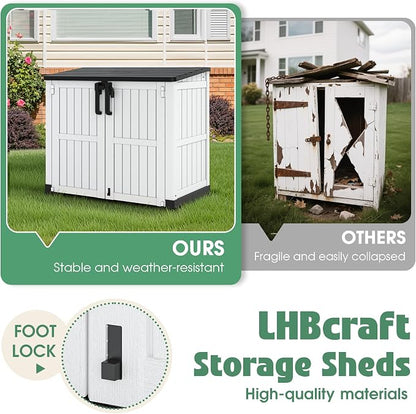 LHBcraft 36 Cu Ft Outdoor Storage Cabinet, Horizontal Resin Storage Shed Box for Backyards, Patios, Portable Waterproof Outdoor Storage Box with Lockable Doors, Ashen