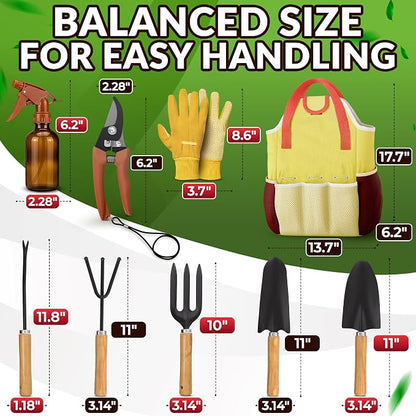 10 Pcs Gardening Tool Set for Women, Rust-Resistant Steel, Tote Bag | Garden Tools Set for Plant Care, Digging, Planting & Potting; Ergonomic Handles, Gloves & Spray Bottle; Gift for Plant Lovers