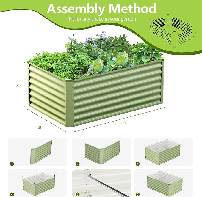 2PCS 4x2x2FT Galvanized Raised Garden Bed,Galvanized Planter Boxes Outdoor, Large Metal Raised Garden Beds for Vegetables-Green