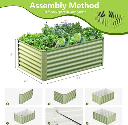 2PCS 4x2x2FT Galvanized Raised Garden Bed,Galvanized Planter Boxes Outdoor, Large Metal Raised Garden Beds for Vegetables-Green