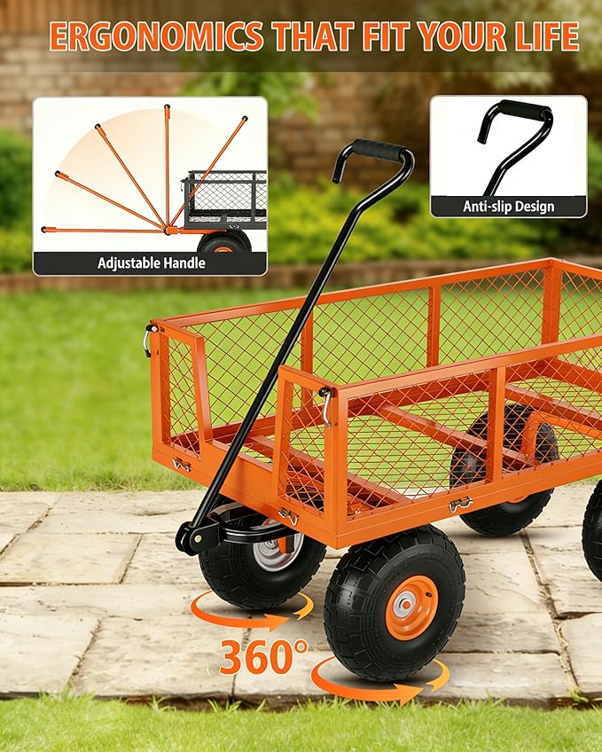 Heavy Duty Steel Garden Cart for Gardening Soil, Tools, and Plant Transport