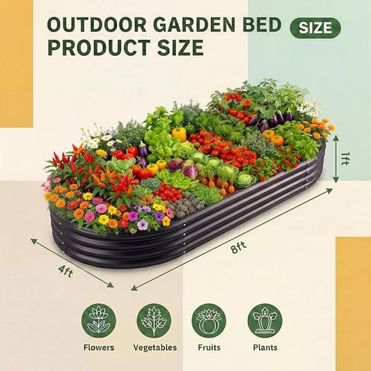 Land Guard 2Pcs 8ft Galvanized Steel Raised Garden Bed, 8 x 4 x 1 ft Large Metal Raised Planter Beds, Raised Garden Bed for Vegetables, Grey