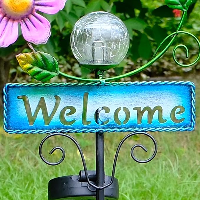 Hummingbird Garden Decorations for Outside, Solar Waterproof Stake Lights with Welcome Sign for Yard Lawn Patio Pathway, Warm Gifts for Mom Grandma Housewarming (Hummingbird)
