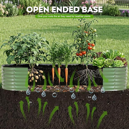 2 Pack Galvanized Raised Garden Bed 8x2 ft, 17" Tall Oval Metal Planter for Outdoors, 9 in 1 Modular Large Garden Bed Kits for Outdoor Vegetable Flowers - Olive Green